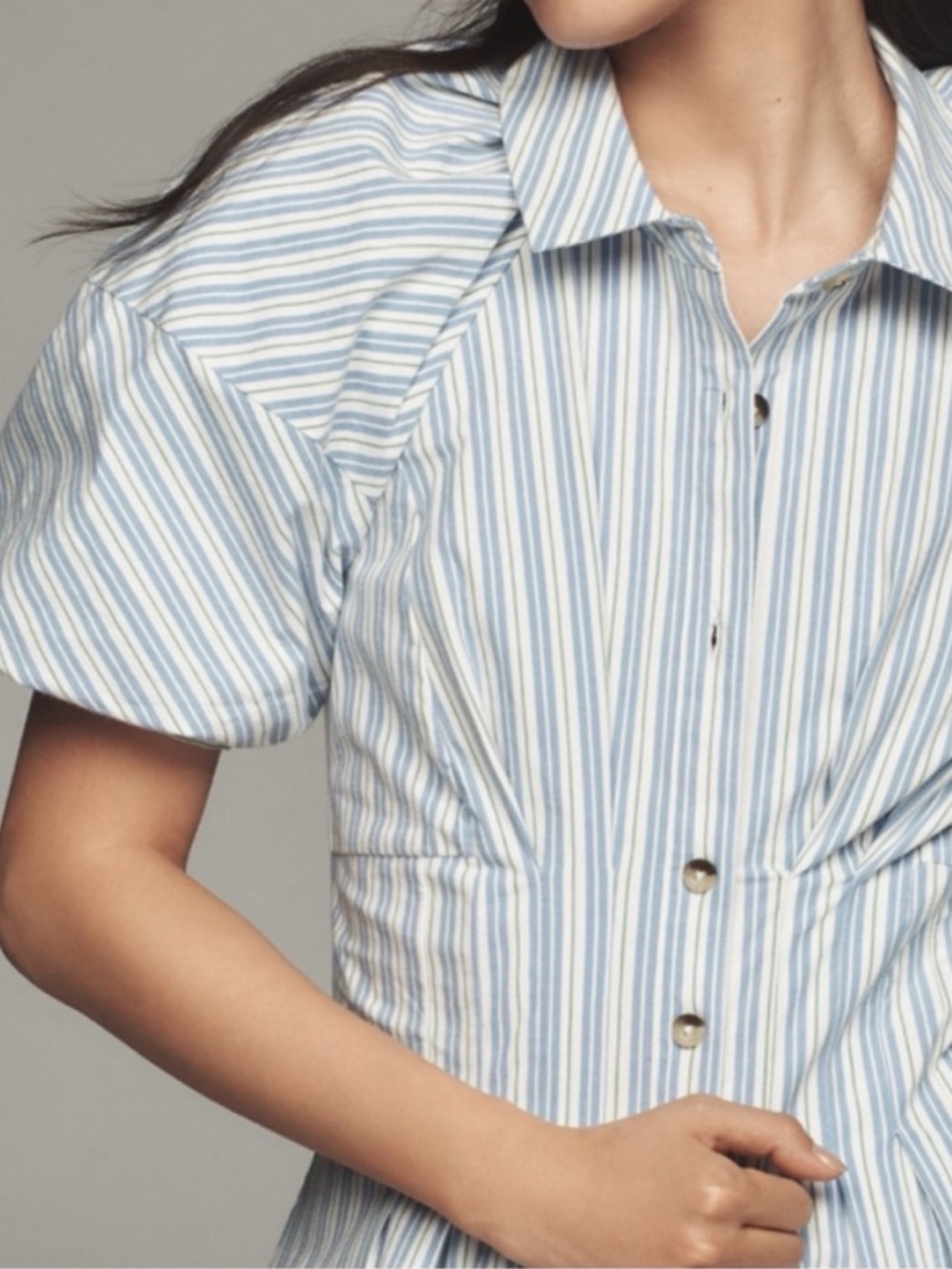 NWT Anthropologie Puff-Sleeve Striped Mini Shirt Dress - Picture 3 of 11